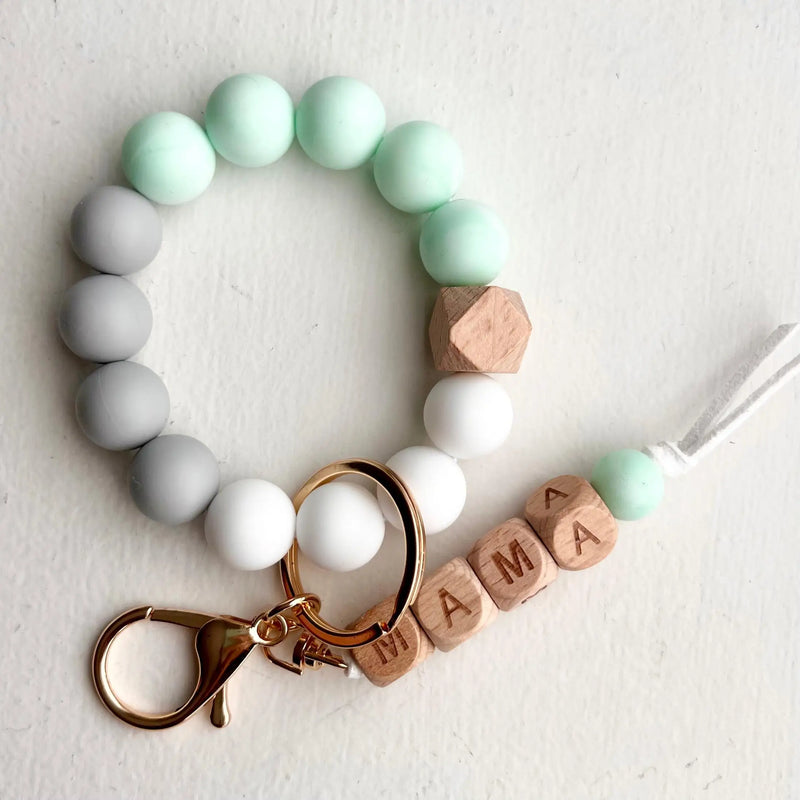 MAMA Bangle Keychain Silicone Wristlet Keyring Bead Bracelet